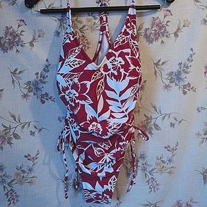 Kona Sol New Women's Small 4/6 Floral One Piece Swimsuit Racerback Pink Padded